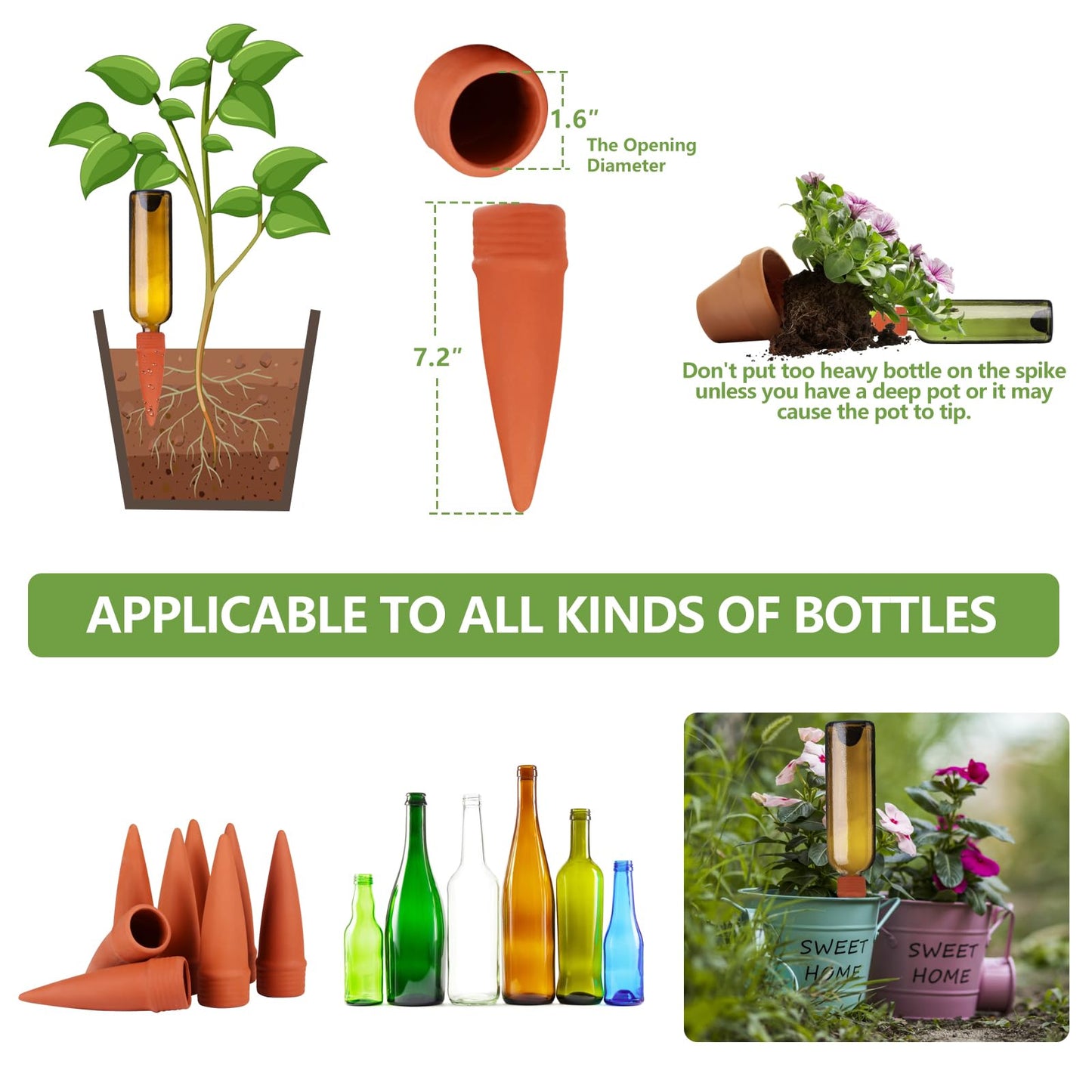 Plant Watering Devices, 8 Pack Terracotta Watering Spikes, Automatic Self Watering Spikes, Clay Wine Bottle Plant Watering Devices for Vacation, Self-Watering Stakes for Indoor Outdoor Plants