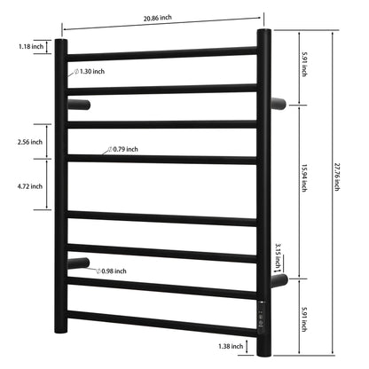 KEG Towel Warmer 8 Bars for Bathroom Freestanding or Wall Mounted Bath Towel Heater Plug-in with Built-in Timer Silver
