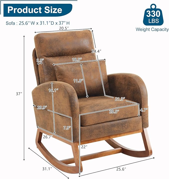 VINGLI Rustic Microfiber Nursing Rocking Chair