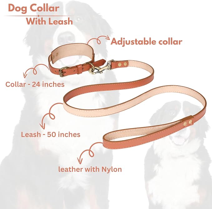 Lightnpro Leather & Nylon Dog Collar & Leash Set - 18" Adjustable Collar with Metal Buckle + Durable Leash - Heavy-Duty Walking & Training Gear for German Shepherds, Saint Bernards & Large Breeds