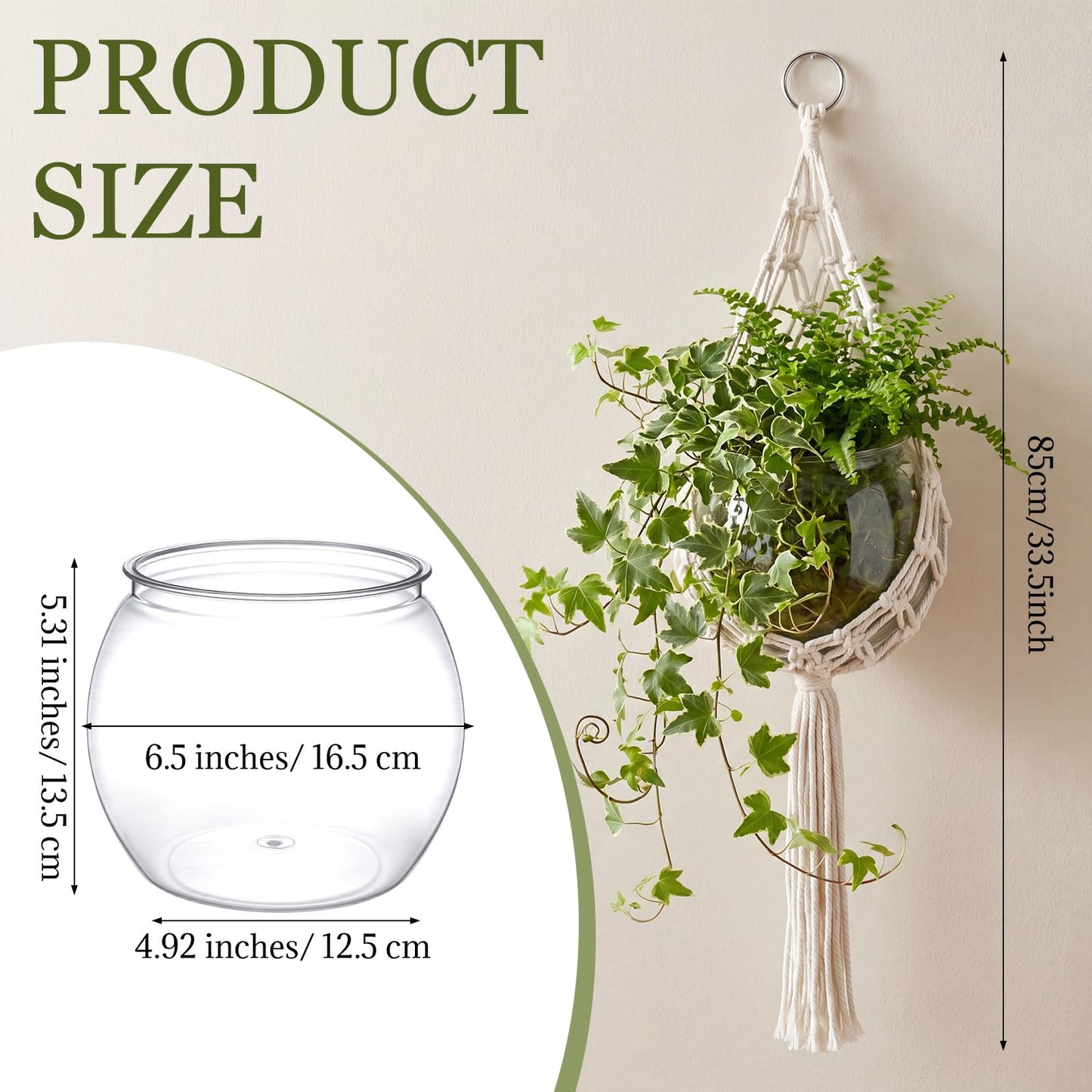Junkin 1 Set Handmade Macrame Plant Hanger with Plastic Bowl Fish Tank, Cotton Rope Hanging Planter Basket for Indoor Outdoor Wall Decor, Boho Style, No Plant Included