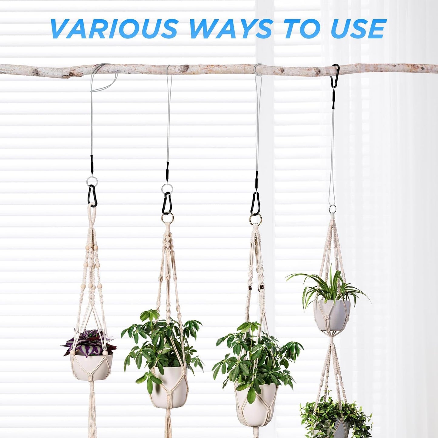 SDTC Tech 10 Pack Hanging Straps with Carabiner Hook 10 Inch Hanging Chain Cable Rope for Bird Feeders, Tree, Plant Extenders, Lanterns, Yard Christmas Decorations