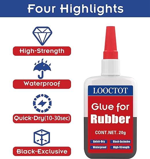 LOOCTOT Black Rubber Glue, Super Instant Glue Bonding Between Rubbers, Rubber