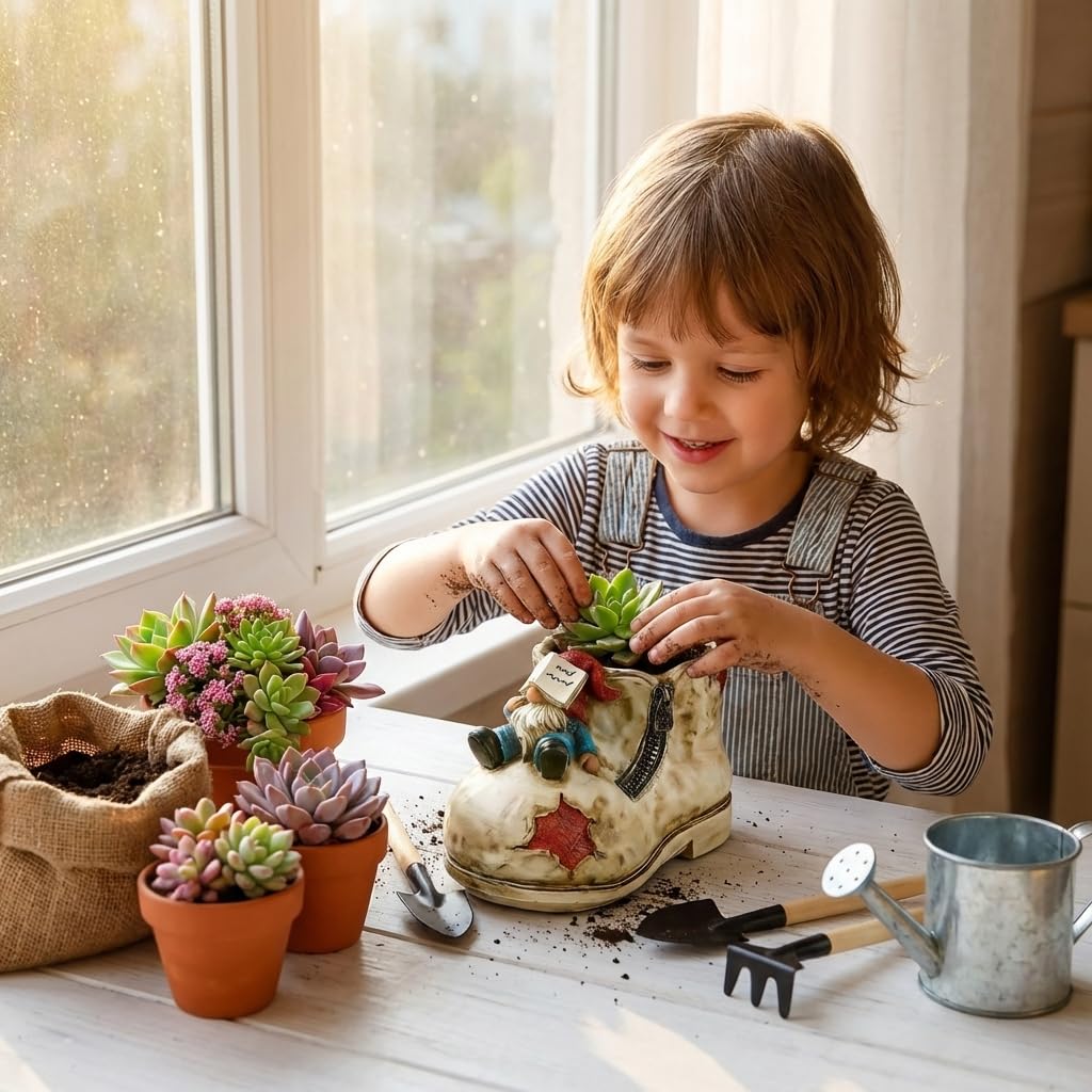 WPJFMXZ Cute Planter Pot Suitable for Indoor and Outdoor, Small gnome Resin Succulent Plant Flower pots, Decorative Fun Flower pots with Drainage Holes, Ideal Home and Garden Decoration Gifts