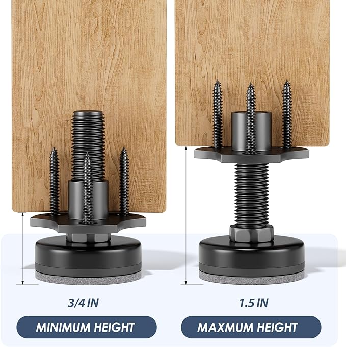 MROCO Adjustable Leveling Feet, 3/8"-16 Thread T-Nut Kit Furniture Levelers