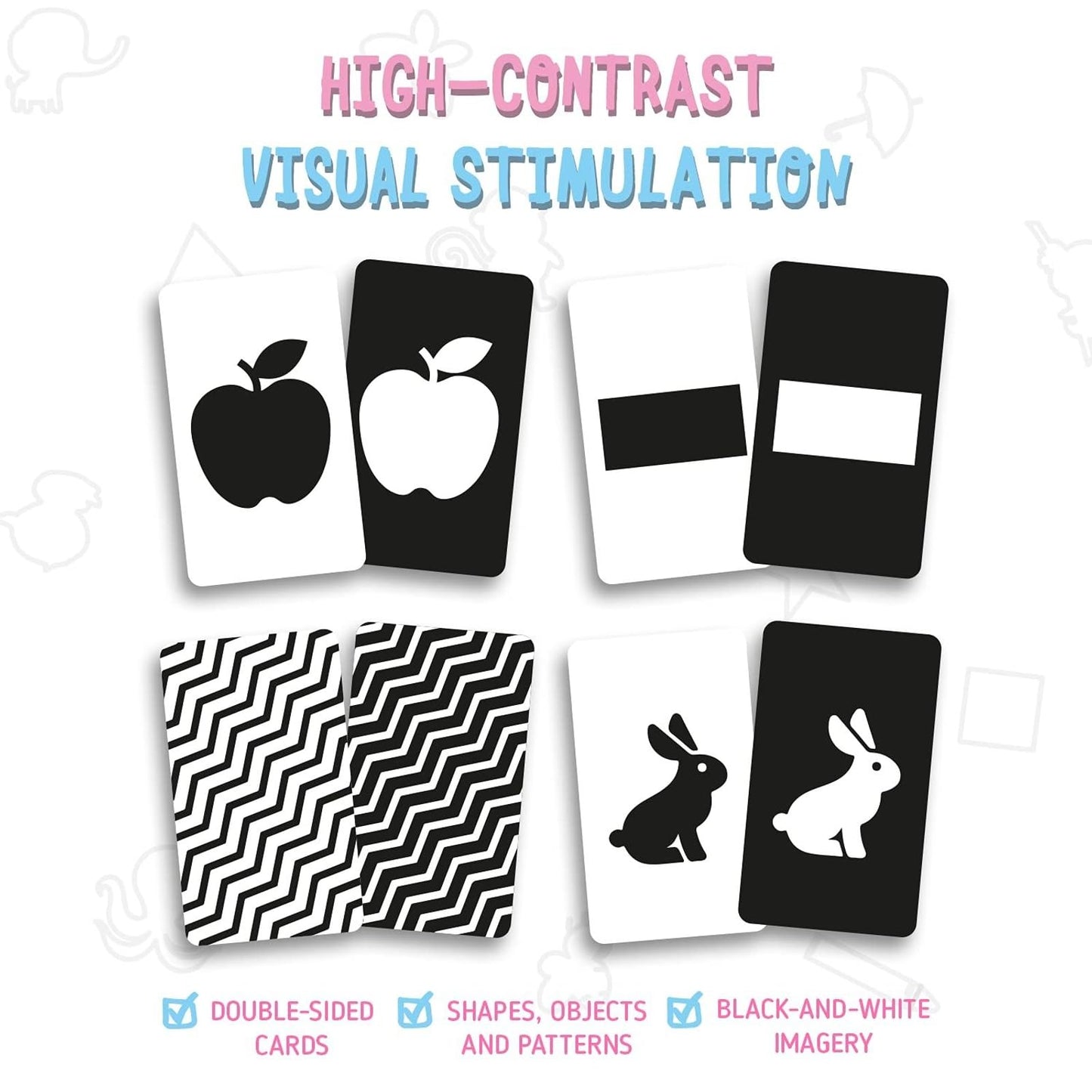 Merka Newborn Toys & Sensory Flash Cards for Babies - High Contrast Baby Cards - 50-Pack Paper, 2.4 in x 4.2 in, Black & White - Visual Stimulation & Brain Development for 0-3 Months