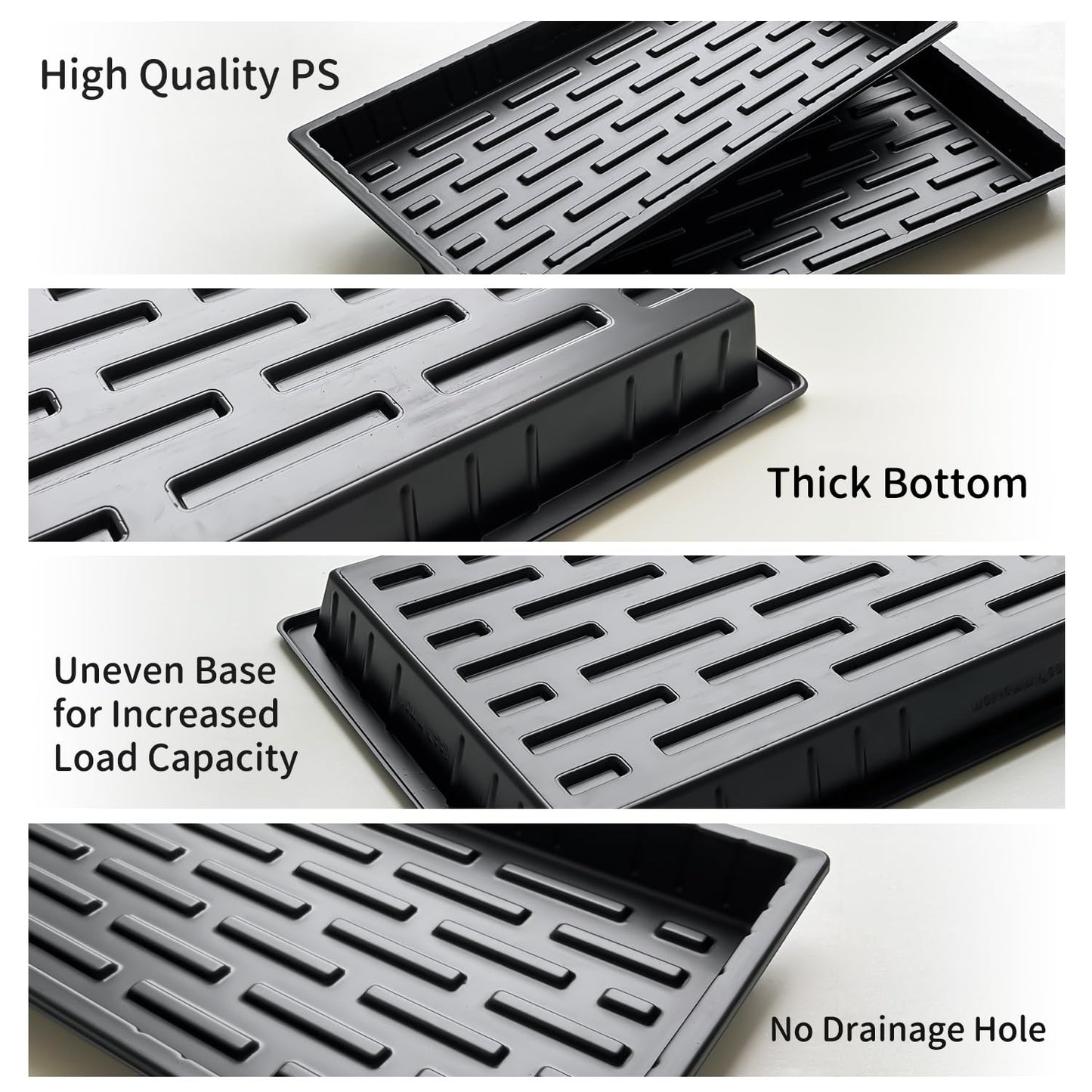 RooTrimmer Growing Trays, 1020 Plant Nursery Trays Heavy Duty Seed Starter Flat Seedling Tray for 72/128 Cell Plug Tray Transplant Growing Microgreens (21"×11", 10 Pack, 1.6" Deep, Without Holes)