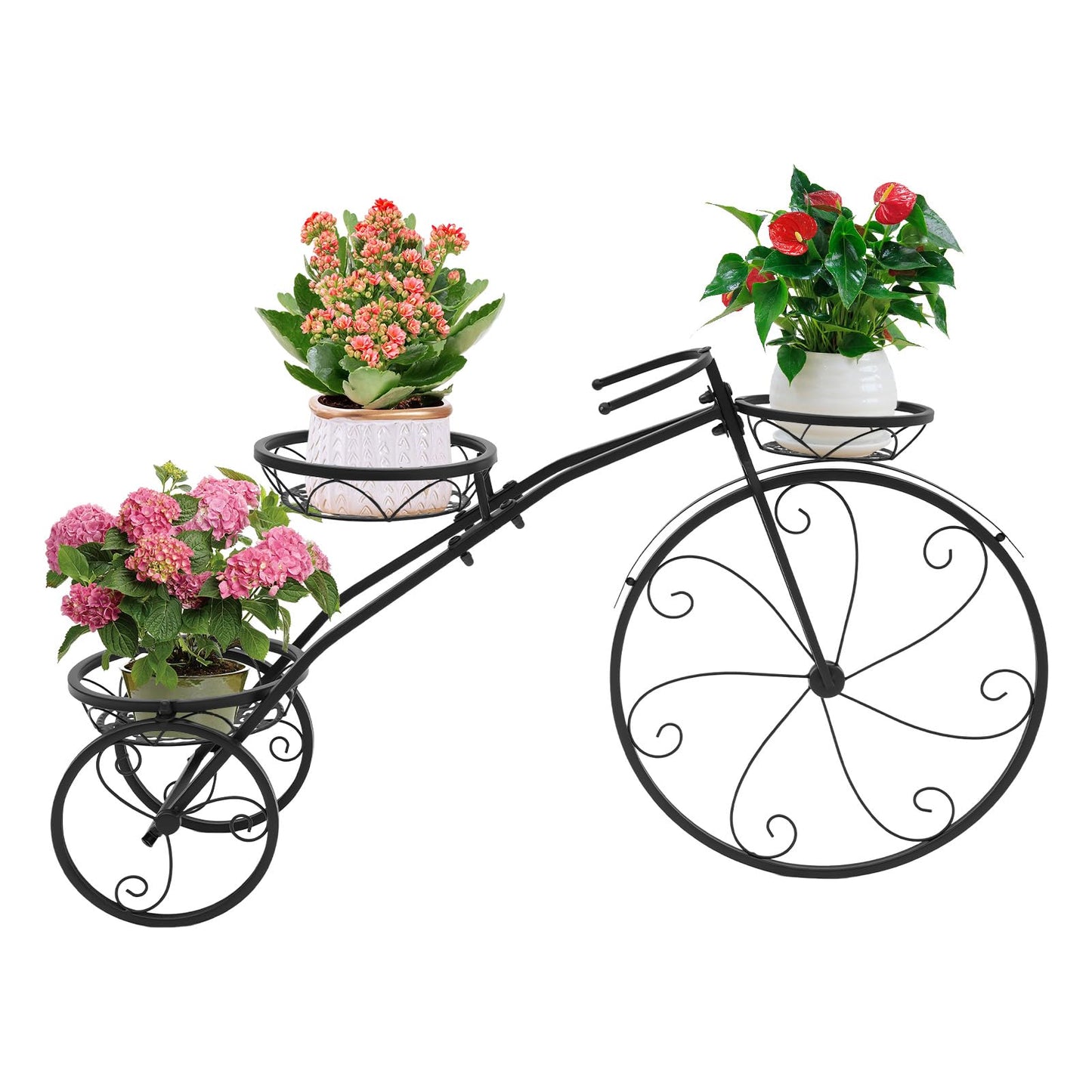 DNYSYSJ Tricycle Plant Stand, Metal Bicycle Plant Stand-Flower 3 Pots Cart Holder Planter Rack Display Yard Indoor Outdoor Garden Patio Decor (Black)