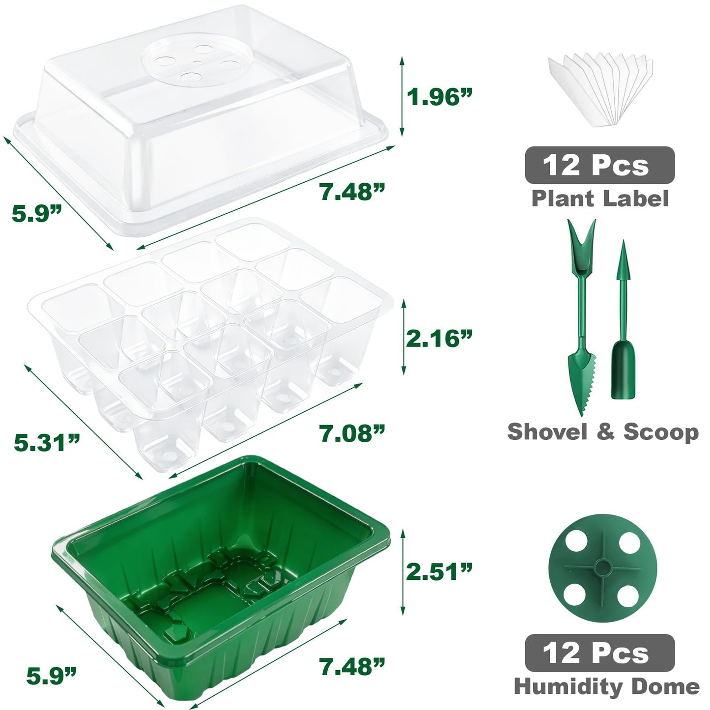 Yalumo Seed Starter Tray Kit, 12 Pack 144 Cells with Humidity Dome, Reusable Seedling Trays with Drainage Holes, Plant Germination Kit with Labels & Tools for Mini Greenhouse Propagator Indoor Garden