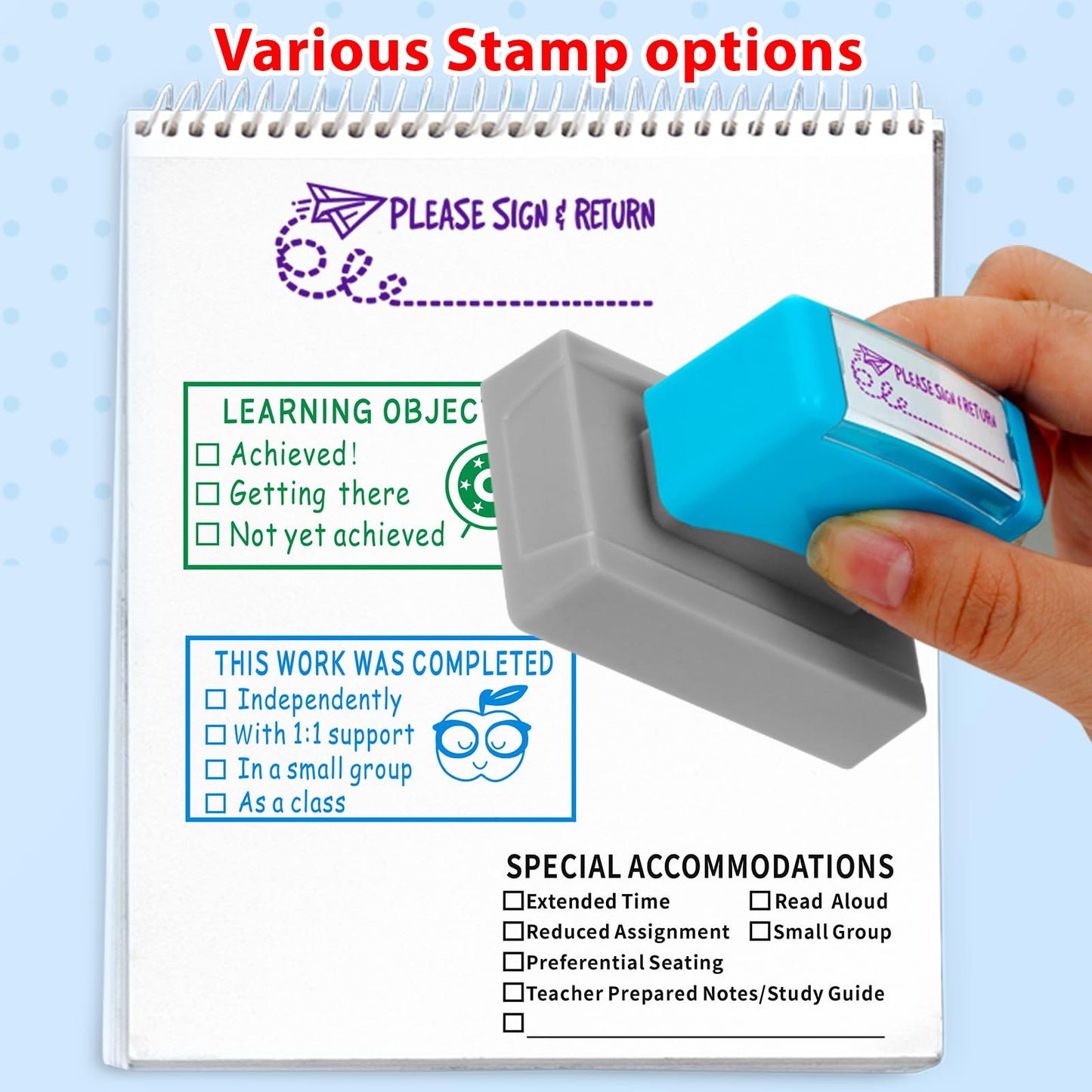 Please Sign and Return Stamp - Self Inking Teacher Stamp for Classroom, Homeschool Grading Tool, Purple Ink - Professional Parent Communication, Teacher Supplies for Elementary Middle School