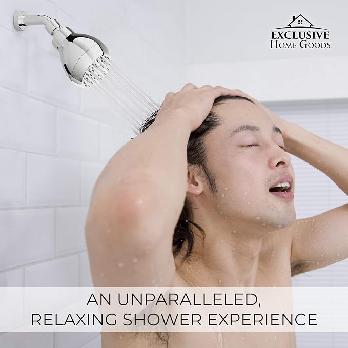High Pressure Shower Head - Powerful Deluxe Bathroom Showerhead with Strong Spray Stream and Small Silicone Nozzles - Universal Fit Works with High and Low Water Flow Showers (Chrome)-1.8 GPM