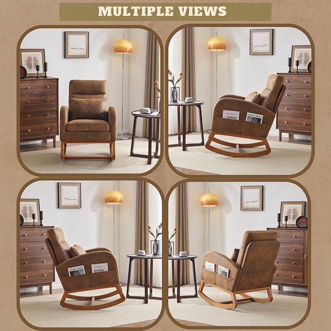 VINGLI Rustic Microfiber Nursing Rocking Chair