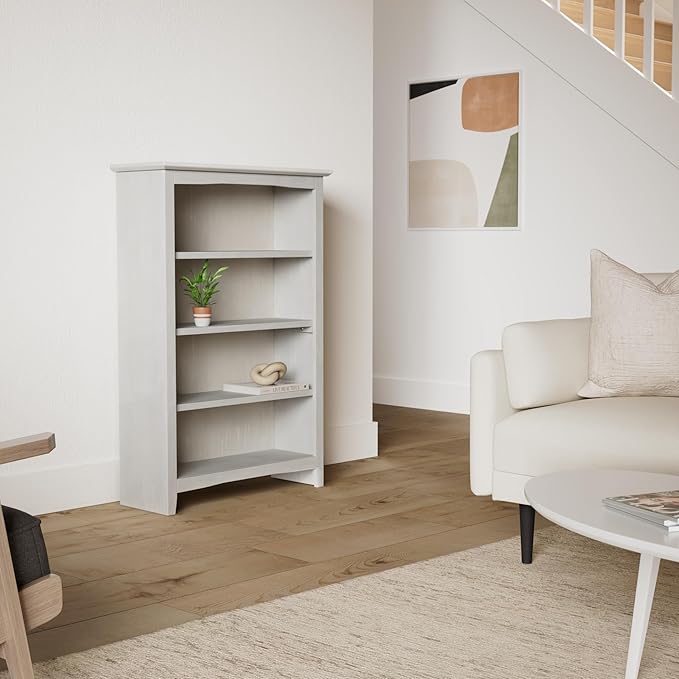 Shaker Solid Wood Bookcase, Washed Gray Taupe