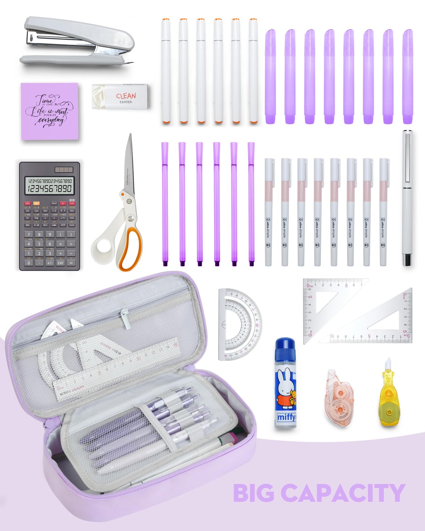 YOKUMA Cute Pencil Case for Girls, Large Pencil Pouch, Zipper Pencil Box, Aesthetic Pen Bag School Supplies for Student Teen College Adults, Lilac