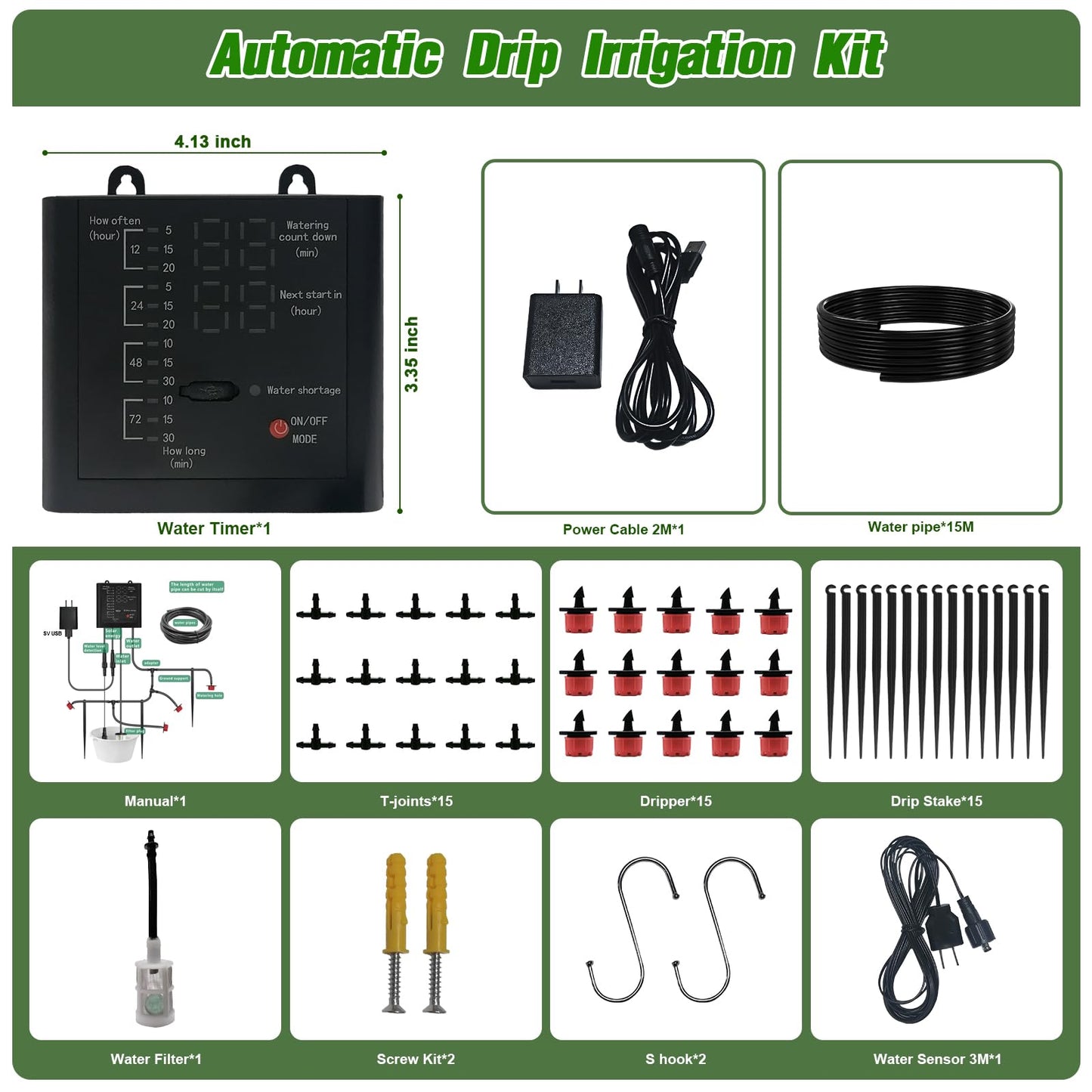 Automatic Plant Waterer Indoor, Drip Irrigation System for Potted Plants, Vacation Plant Self Watering Device, Drip Timer Auto Watering for Housplants, Garden, Greenhouse (15 Pots, Adjustable Dripper)