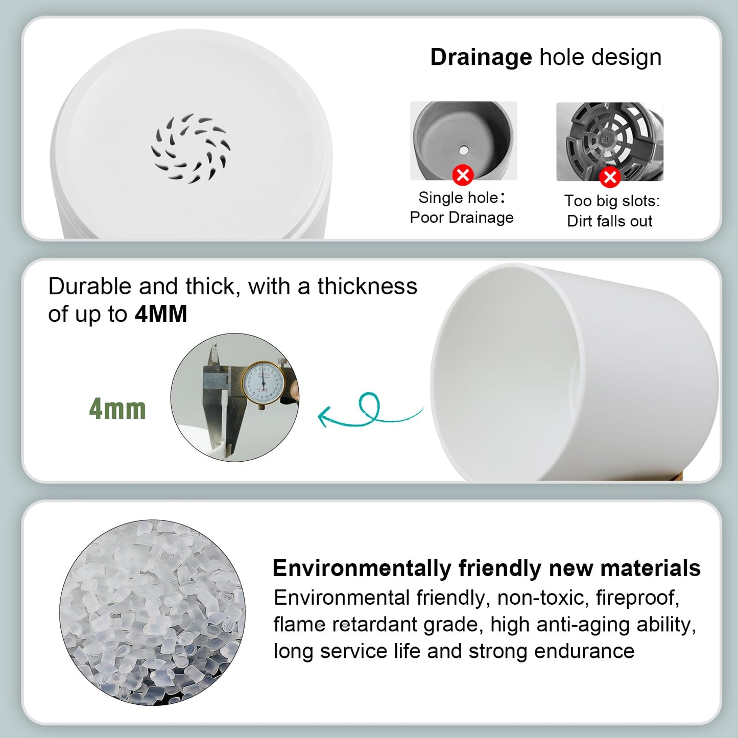 WSMKSZ 5 Pack Cylindrical Flower Pots with 7/6.5/6/5/4 inch, Modern Small Plastic Plant Pots with Drainage Holes & Saucers, Round Planter Pots for Outdoor, Indoor & Office Decor (White Brown)