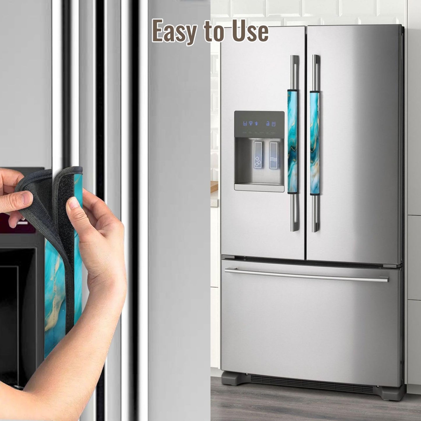 Edafol Teal Turquoise Liquid Marble 2 Pcs Refrigerator Door Handle Covers Set of 2 Non Slip Kitchen Appliance Fridge Handle Cover Oven Microwave Dishwasher Handle Dust Covers Protector