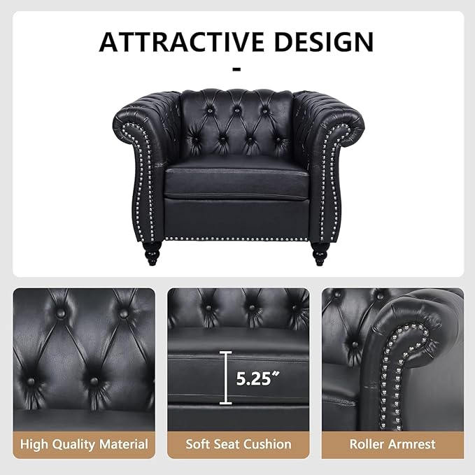 Mid-Century Sofa Chair, Faux Leather Accent Chair