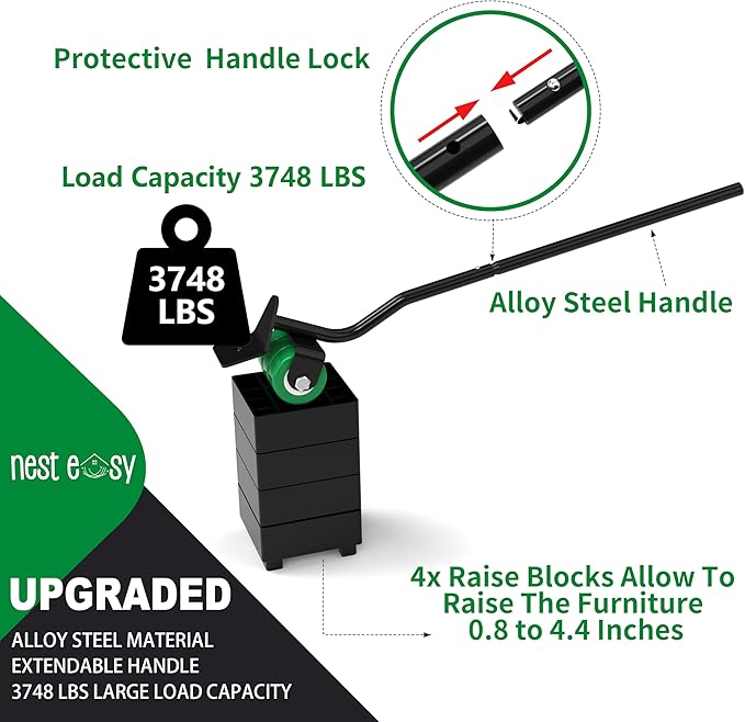 NEST EASY Upgraded Heavy Duty Furniture Dolly 360° Rotating 5 Wheels, Alloy