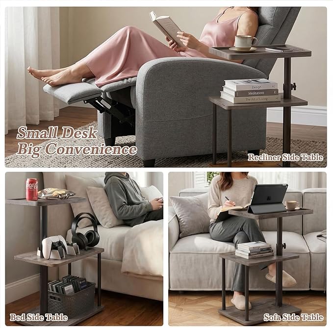 Faesun C Table End Table Adjustable Height, 360°Swivel TV Tray Table