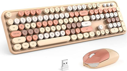 MOFII Wireless Keyboard and Mouse Combo,2.4GHz Retro Full-Size Keyboard with Number Pad and Cute Wireless Mouse for Computer PC Desktops Laptop WindowsxP/7/8/10(Milk Tea Colorful-B)