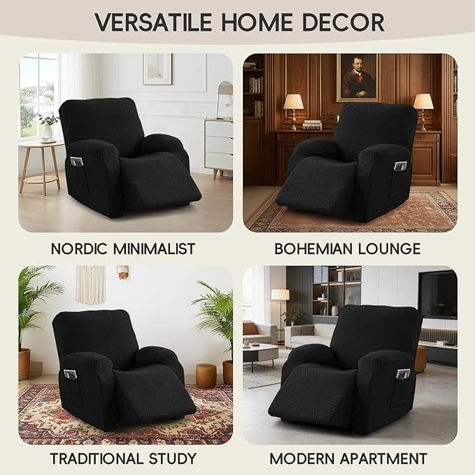 Oversized Recliner Chair Covers, 4-Piece Stretch Geometric Strokes Jacquard