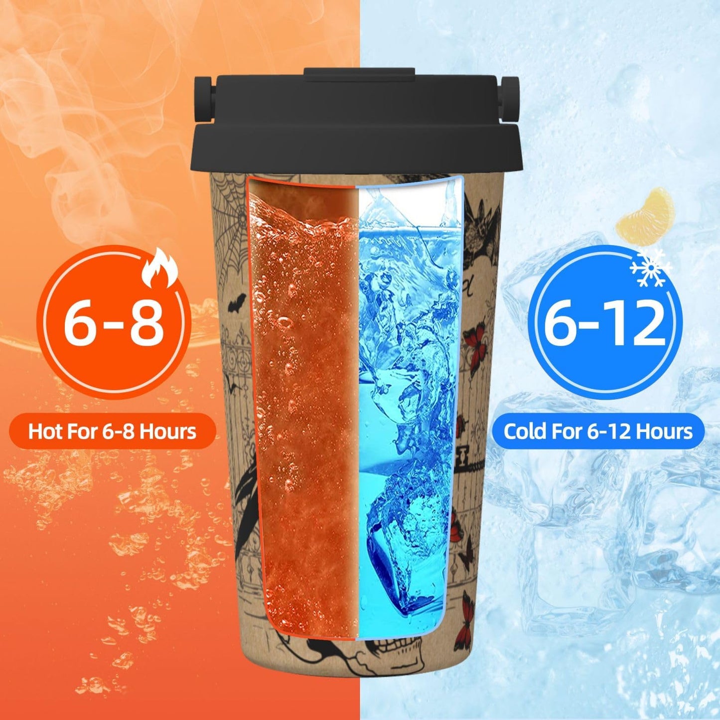bassyil Halloween Vintage 17oz Insulated Coffee Mug with Flip Lid Handle Witch Spooky Themed Stainless Steel Insulated Travel Tumbler Spill Proof Halloween Cup Gift for Women Men Adults