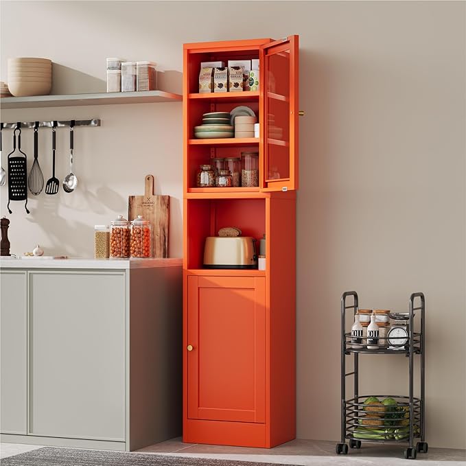 YAUWOH 2-Door Metal Storage Cabinet, Tall Slim Pantry Organizer