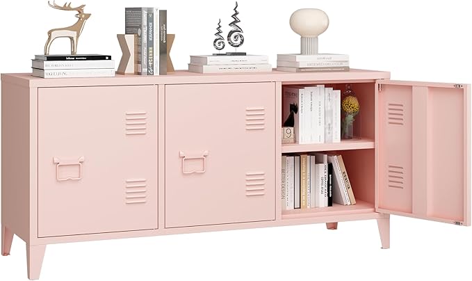MIOCASA Metal Storage Cabinet, 3 Door TV Stand, Metal TV Cabinet