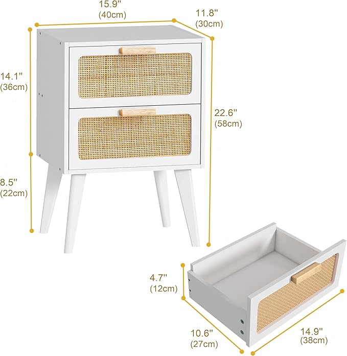YAUKOMEL White Nightstand, Wood End Table, Side Table