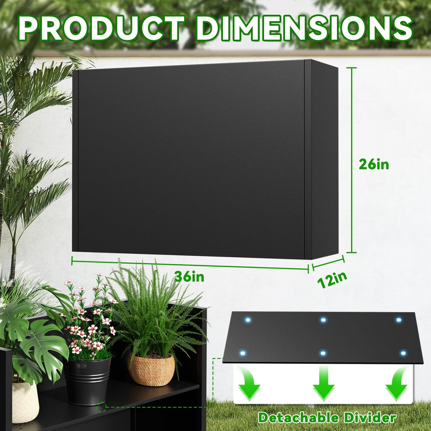 NUWJBYE Tall Metal Planter Box, 36" L x 12" W x 26" H Large Outdoor Planters with Drainage & Adjustable Shelf, Heavy Duty Steel Rectangular Planter for Patio, Balcony, Indoor(Black)