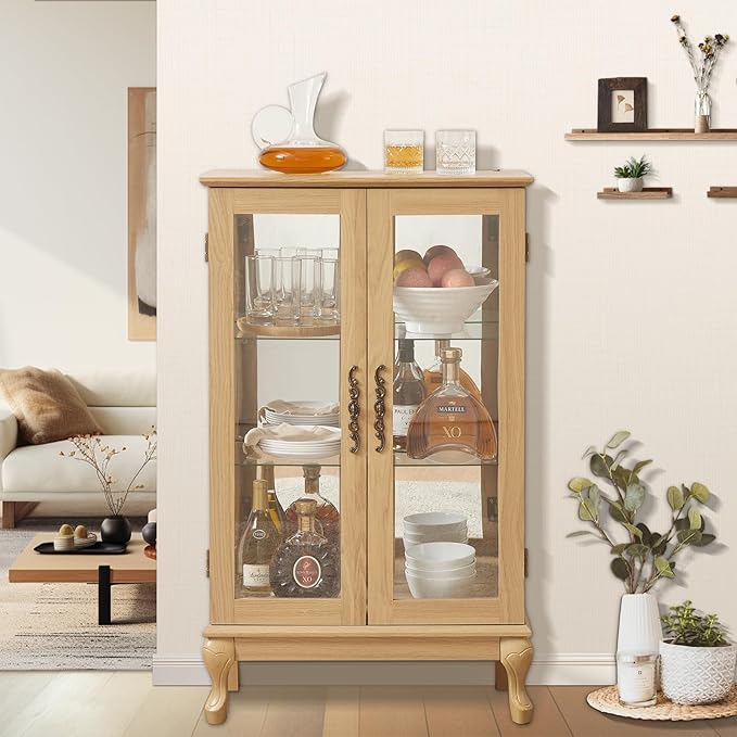 Curio Cabinet with Lighted, Curio Display Cabinet, Glass Display Cabinet with