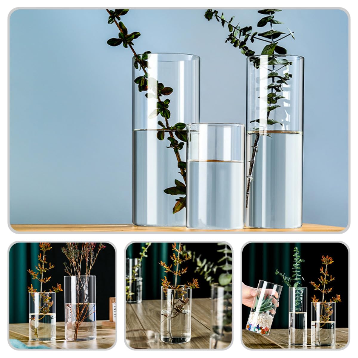 VALICLUD Glass Cylinder Vase 10x25cm High Borosilicate Hydroponic Flower Vase Decorative Glass Terrarium for Indoor Plants and Flower Arrangements