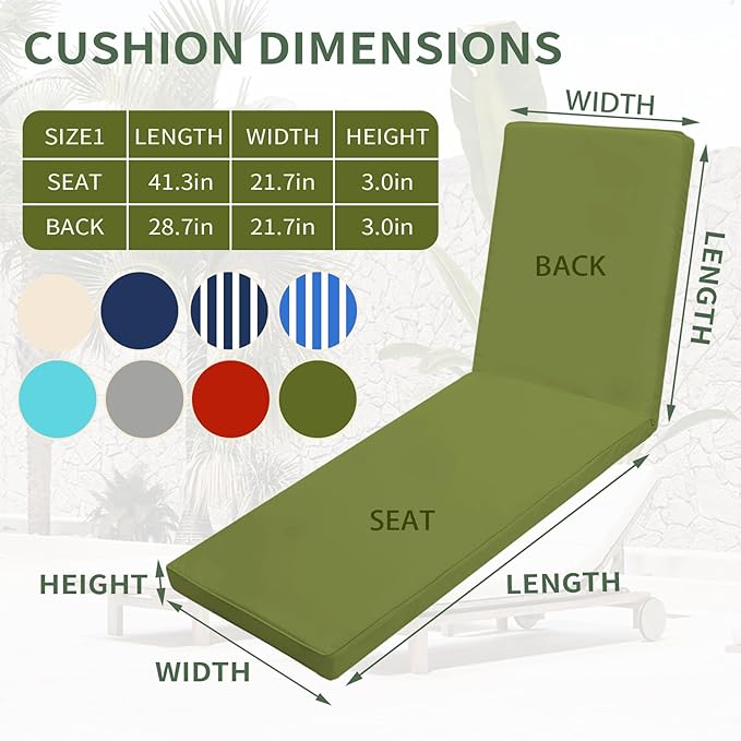 Outdoor Chaise Lounge Cushions for Patio, Waterproof Replacement Seat Cushions