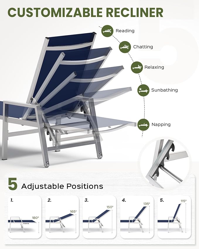 Patio Chaise Lounge Chair Outdoor Set of 2