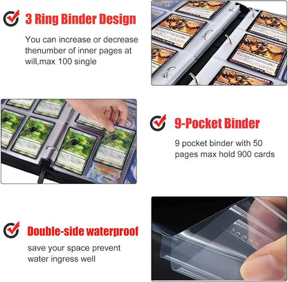 900 Pockets Trading Card Binder for MTG/YGO/TCG Cards,Portable Waterproof Card Storage Bag with Removable Sleeves, Card Book for Magic the Gathering Lord of the Rings