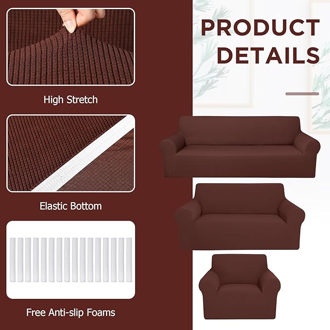 Peryiter 3 Pcs Couch and Loveseat Covers Set Sofa Cover