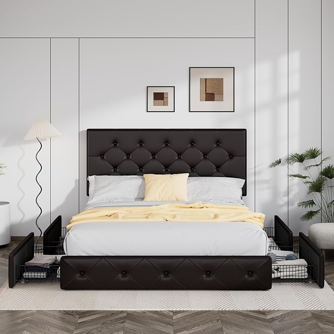 Allewie Upholstered Queen Size Platform Bed Frame