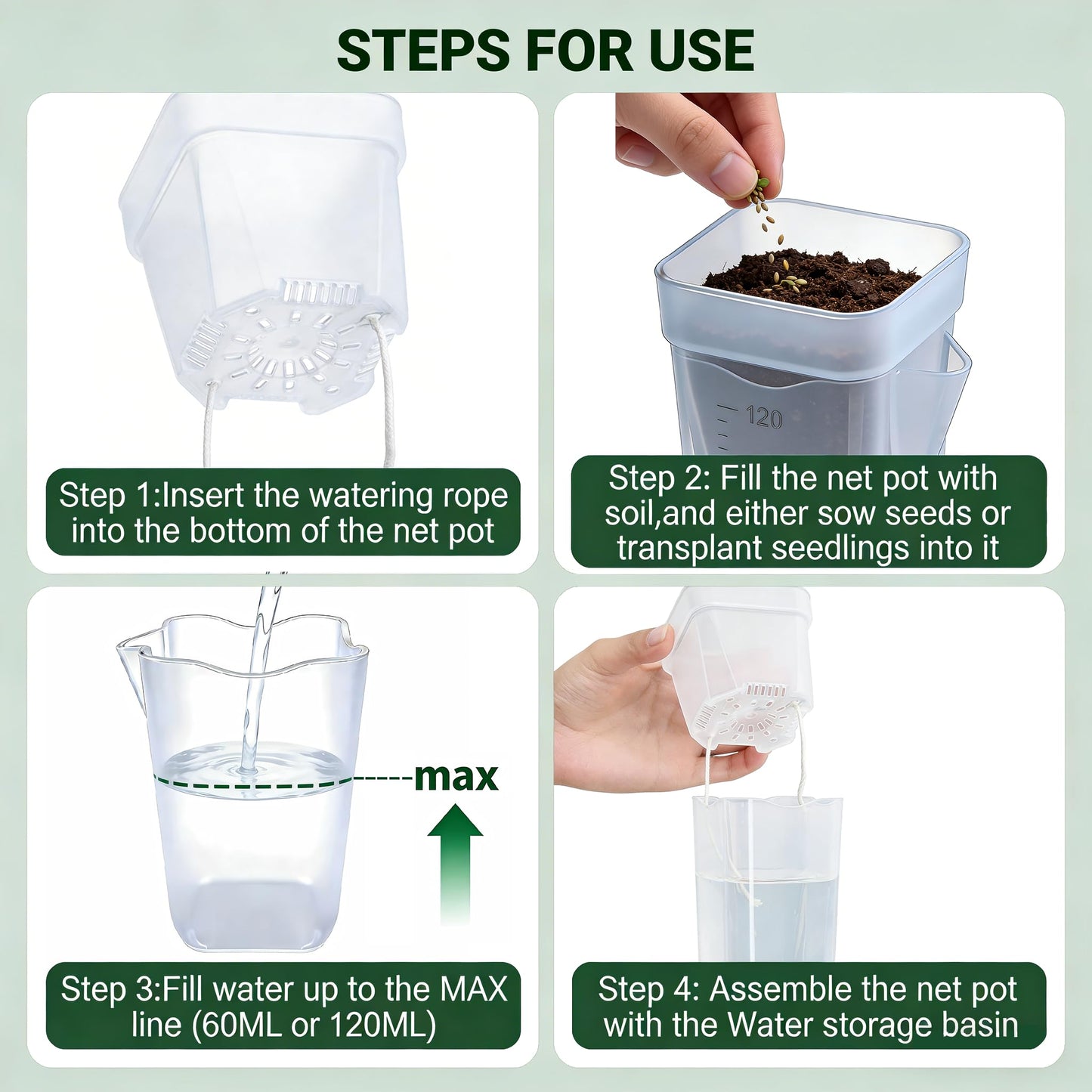 20 Pack 2/2.5 Inch Small Self Watering Pots for Indoor Plants, Mini Clear Plastic Nursery Pots with Water Level Indicator & Drainage Holes, for Seedling Propagation, Succulents, 20 Plant Labels