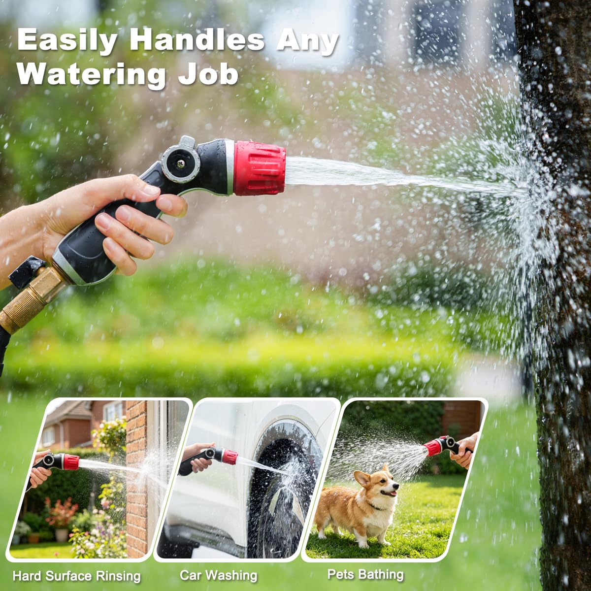 FANHAO Metal Thumb Control Adjustable Nozzle with 30% Higher Water Flow, Heavy Duty Garden Hose Nozzle High Pressure Water Nozzle, Adjustable Spray Patterns for Lawn Watering, Car Washing, Cleaning