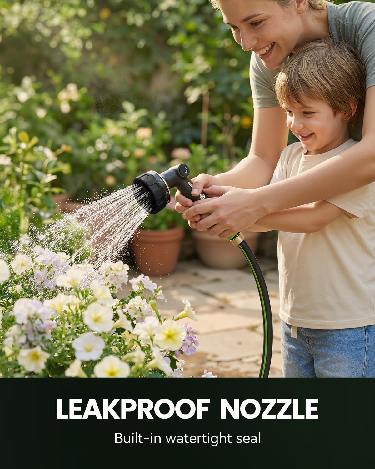 RAINPOINT Garden Hose Nozzle Heavy Duty - 100% Metal Thumb Control Spray Nozzles for Garden Hose High Pressure, 10 Patterns Water Hose Nozzle for Car Wash, Watering Lawn and Pets, Black