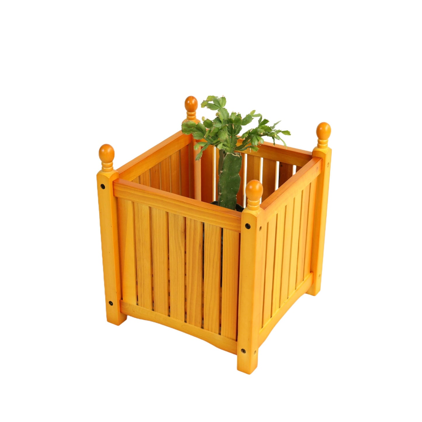 VeroFree Wooden Outdoor Square Planter Box – Black Elevated Flower Herb Pot for Porch, Patio, Deck Raised Container for Vegetables Plants (Teak, 15.75x15.75x18.5 in)