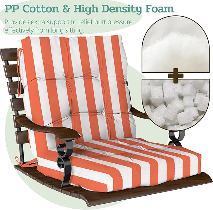Outdoor Chair Cushions Set of 2, High Back Soft Seat Pad, Indoor Outside Use