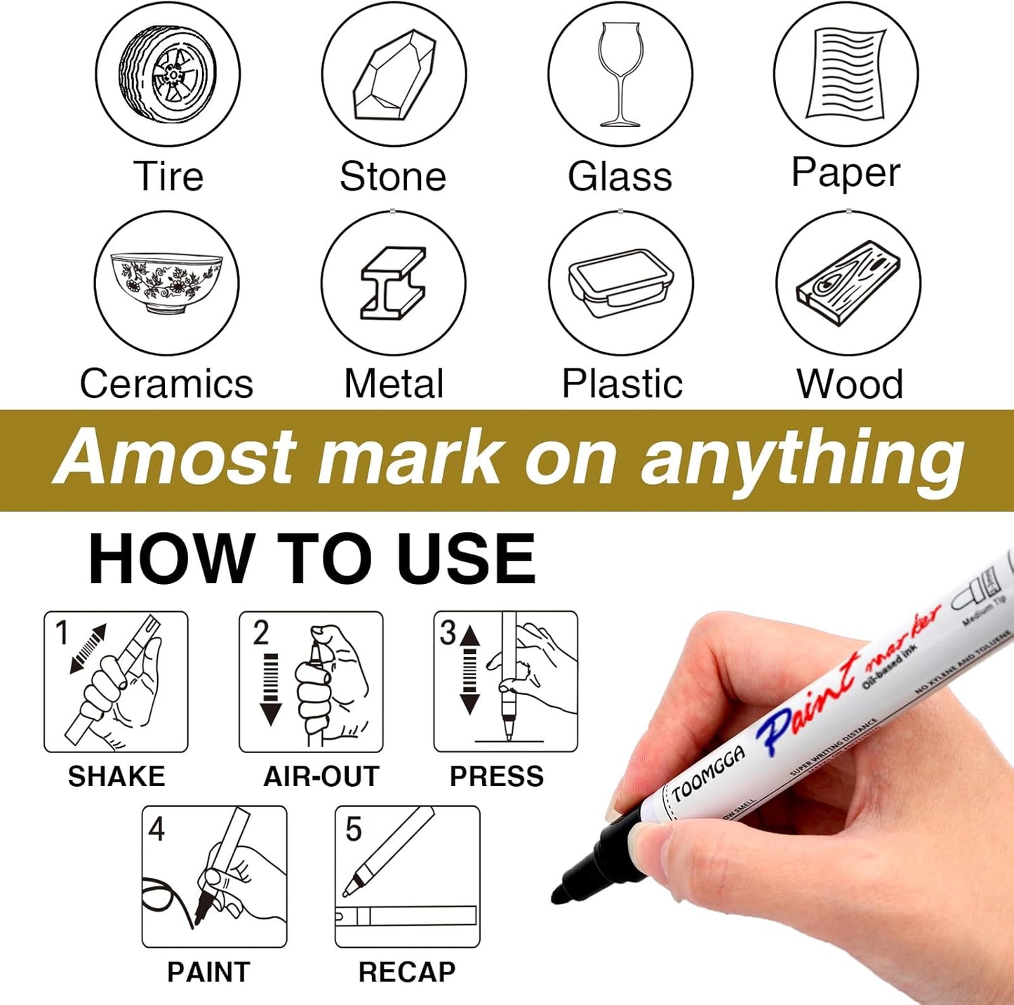 Paint Pens Paint Markers Red - Permanent Markers Oil Based for Metal Wood,Pens for Metal, Car Tyre,Plastic, Ceramic, Plastic, Canvas, Rock Painting, Glass, Craft Supplies