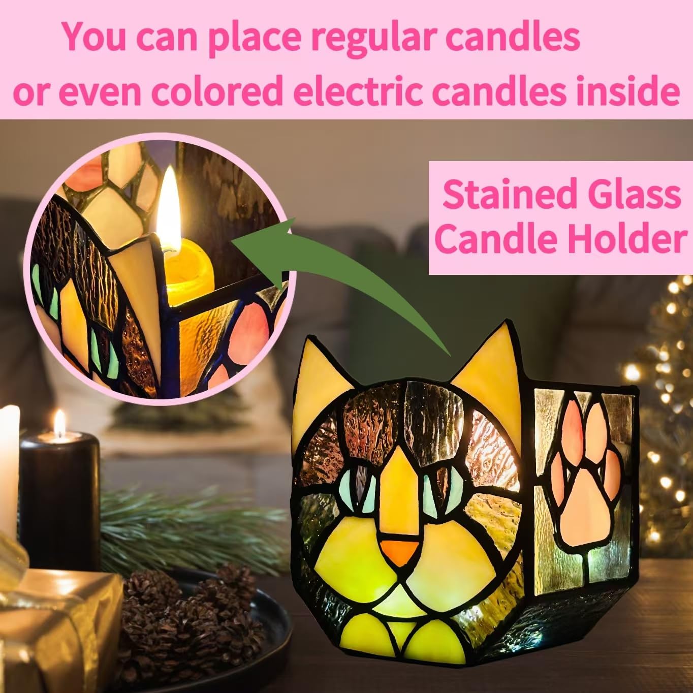 Entlityful Stained Glass Black Cat Flower Pot,Succulent Pots with Drainage,Unique Black Cat Planter,Flower Pots for Indoor Plants,Glass Container Display Decoration,Cute Plant Gifts