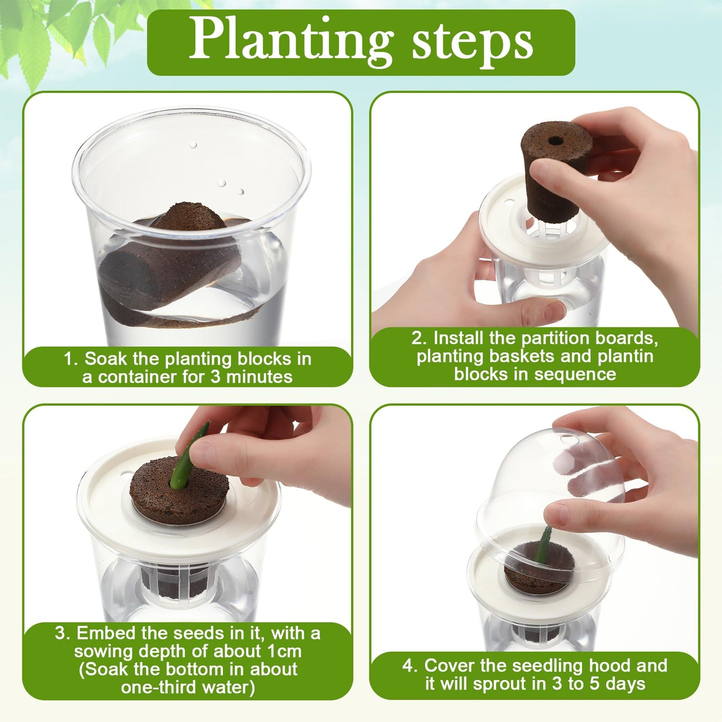 RimCereal 12 Pack 3.54 in Clear Hydroponic Nursery Kit with Humidity Dome Transparent Plant Starter Hydroponic Pots for Seed Starting Gardening Flower Plant Pots Germination Nursery Pot