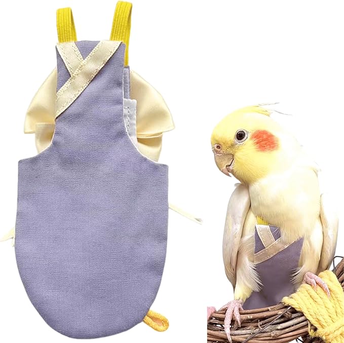 Bird Flight Suits Diapers, Parrot Flight Suits Diapers for Quaker Parakeets Cockatiels Conures Macaw African Grey, Bird Diaper, Parrot Clothes (Purple B,XL)