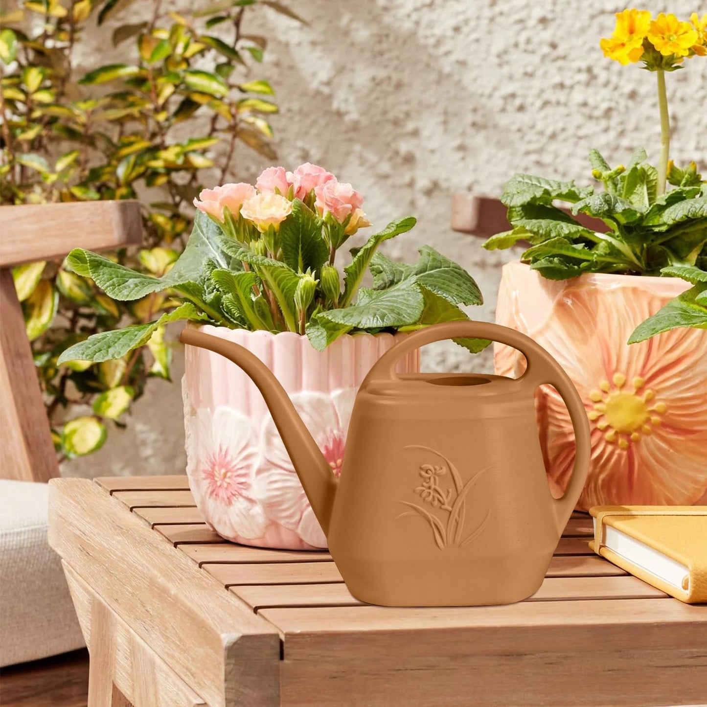VKPLITE Hand Plastic Watering Can - for Indoor and Outdoor Home Garden Plants - with Long Spout - Copper Color - 1/2 Gallon