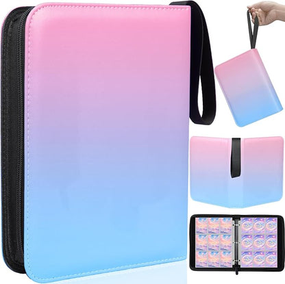 Card Binder 4 Pocket, 400 Pockets Card Holder Compatible with Game Cards Gift for Girls, Trading Card Binder Album Case Book Storage For Photocards, Small,Pink