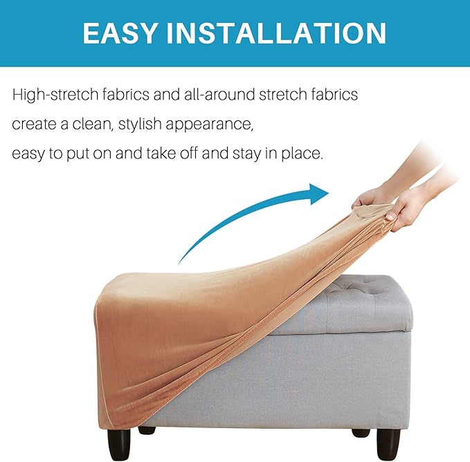 Ottoman Cover, Stretch Rectangle Velvet Ottoman Slipcovers of Foot Stool